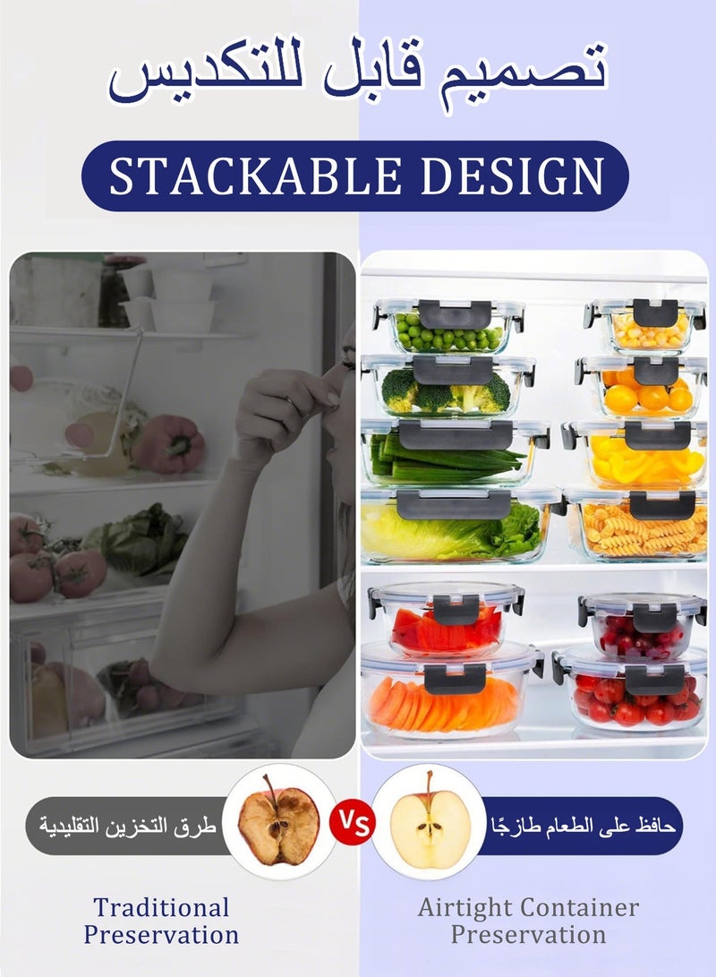 WEMART 12-Piece Glass Food Storage Containers with Airtight Lids, Glass Meal Prep Containers for Kitchen Storage, Leak-Proof & BPA-Free, Microwave, Oven, Freezer and Dishwasher Safe, Black - Image 4